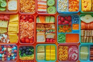 Colorful assortment of healthy meals packaged in containers for meal prep in a bright setting photo
