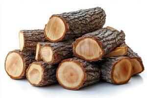 A stack of cut logs ready for firewood in a home setting during a winter season photo