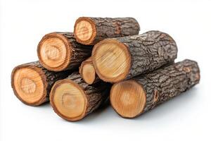 A stack of cut logs ready for firewood in a home setting during a winter season photo