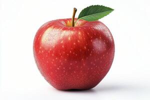 Fresh red apple with water droplets on a white background showcasing its vibrant appearance photo