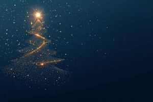 Elegant Christmas tree shines with golden lights on a dark blue background this holiday season photo
