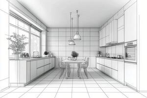 Bright and modern kitchen design with minimalist furniture and natural light during the day photo