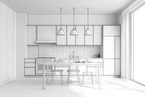 Bright and modern kitchen design with minimalist furniture and natural light during the day photo