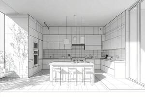 Bright and modern kitchen design with minimalist furniture and natural light during the day photo