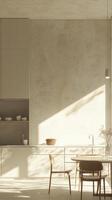 Bright and minimalistic kitchen with modern design and soft natural light during the daytime photo