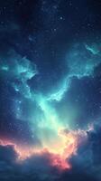 Stunning celestial display of colorful lights in the night sky over a mountainous region photo