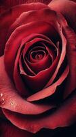 Close up view of a red rose showcasing intricate petal details and vibrant colors photo