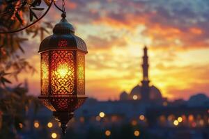 Colorful lanterns illuminate the evening air as soft light radiates through intricate designs photo