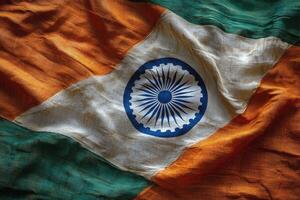 Indian flag with bright saffron, white, and green colors displayed during the day photo