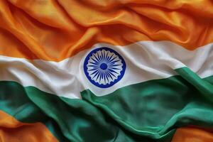 Indian flag with bright saffron, white, and green colors displayed during the day photo