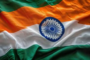 Indian flag with bright saffron, white, and green colors displayed during the day photo