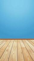 Sunlight casting shadows on a blue wall with wooden flooring in a serene interior space photo