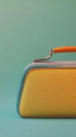 A close up view of a stylish yellow clutch purse with pleats and metallic clasp photo