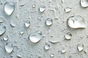 Raindrops on a smooth grey surface creating intriguing patterns and reflections photo