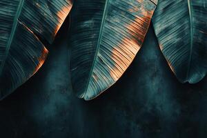 Textured green and gold surface with abstract patterns created through paint photo