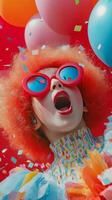 Celebrating joy with colorful confetti and playful balloons at a vibrant party event photo