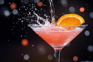 Refreshing cocktail garnished with orange slice served in a tall glass on a festive evening photo