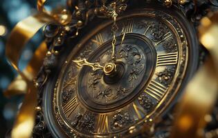 A close up view of an ornate vintage clock displaying intricate details and elegance photo