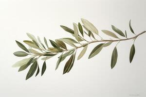 Shadows of a green leaf branch on a textured wall illuminated by soft sunlight indoors photo