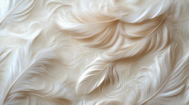 Soft and flowing white feathers create a delicate texture against a light background photo