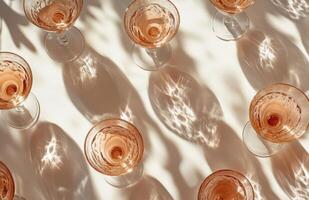 Aesthetic arrangement of glass cups casting patterns on a surface during daylight photo