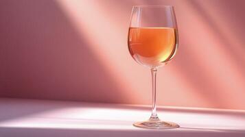 A sparkling glass of ros wine on a table with soft light and gentle shadows in the background photo