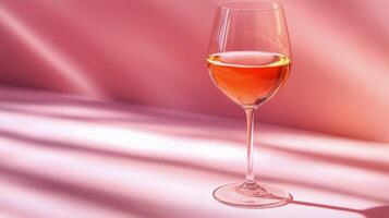 A sparkling glass of ros wine on a table with soft light and gentle shadows in the background photo