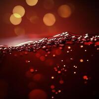 Elegant red bubbly drink in a glass against a vibrant bokeh background in the evening photo