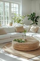 Cozy living room with natural light and plants in a modern home setting photo
