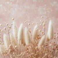 Delicate white blossoms with soft textures against a pink background and shimmering details photo