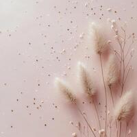 Delicate white blossoms with soft textures against a pink background and shimmering details photo