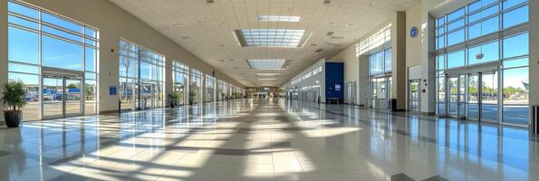 Empty airport terminal showcasing modern architecture during daytime photo