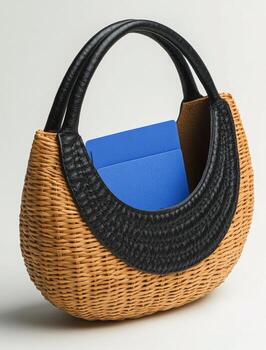 Stylish woven handbag featuring a unique design and vibrant blue insert, perfect for daily use photo
