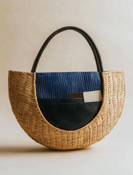 Stylish woven handbag featuring a unique design and vibrant blue insert, perfect for daily use photo