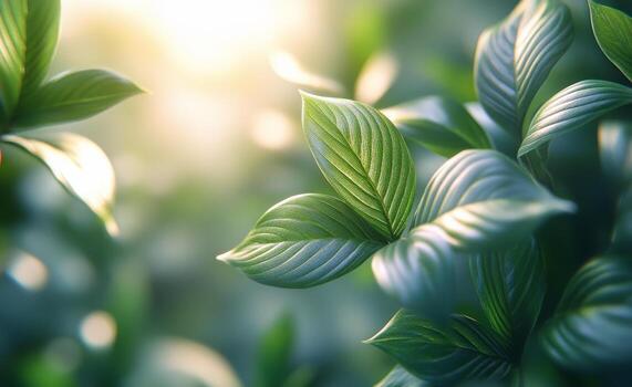 A close up view of vibrant green leaves arranged on a textured surface in natural light photo