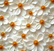 White flowers with yellow centers arranged beautifully on a light surface for decoration photo