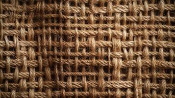 Close-up of Interwoven Brown Twine Creating a Textured Fabric photo