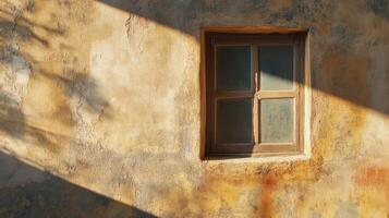 A Window on a Sun-Drenched Wall with Shadow Patterns photo