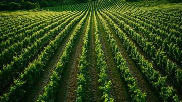 Lush Green Vineyard Rows in a Rolling Landscape photo