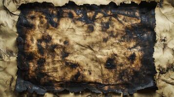 A Rectangular Piece of Burnt Paper with Charred Edges photo