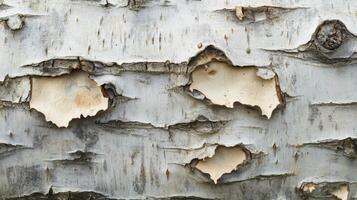 Close-up of a birch tree's peeling bark with a knot photo