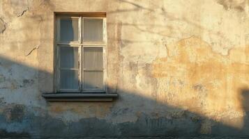 A Window on a Weathered Wall Bathed in Sunlight photo