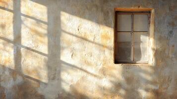 Sunlight Streaming Through a Window Casting Shadows on a Textured Wall photo
