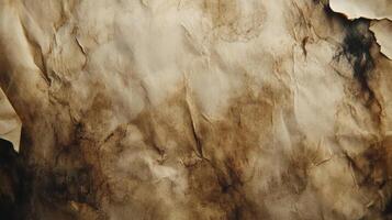 A Close-Up View of a Wrinkled, Burned, and Stained Sheet of Paper photo