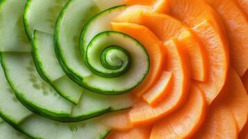 Spiraled Cucumber and Carrot Slices Arranged in a Circular Pattern photo