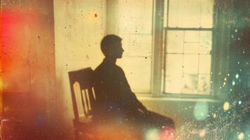Silhouette of a Person Sitting in a Chair by a Window photo