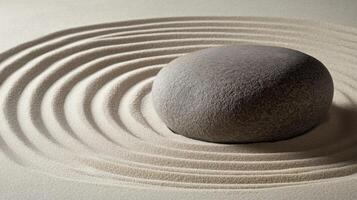 A Single Stone Resting in a Circular Sand Pattern photo