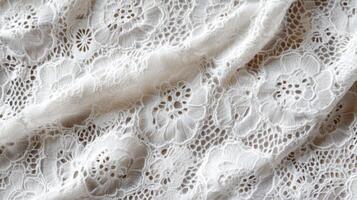 White Lace Fabric with Delicate Floral Pattern photo