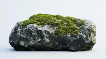Moss-Covered Boulder Isolated on a White Background photo