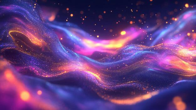 Abstract Wavy Pattern with Glowing Particles and a Dark Background photo